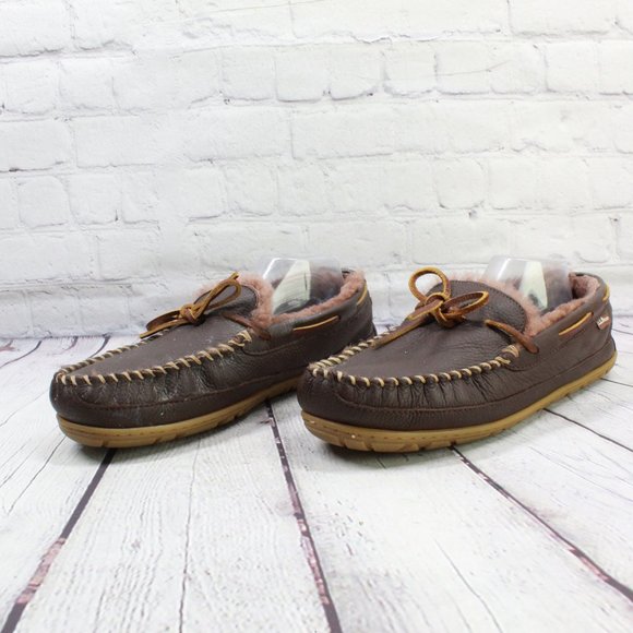 LL Bean Slippers Wicked Good Moosehide Slipper Moccasin Brown Leather Size 11 M - Picture 2 of 9